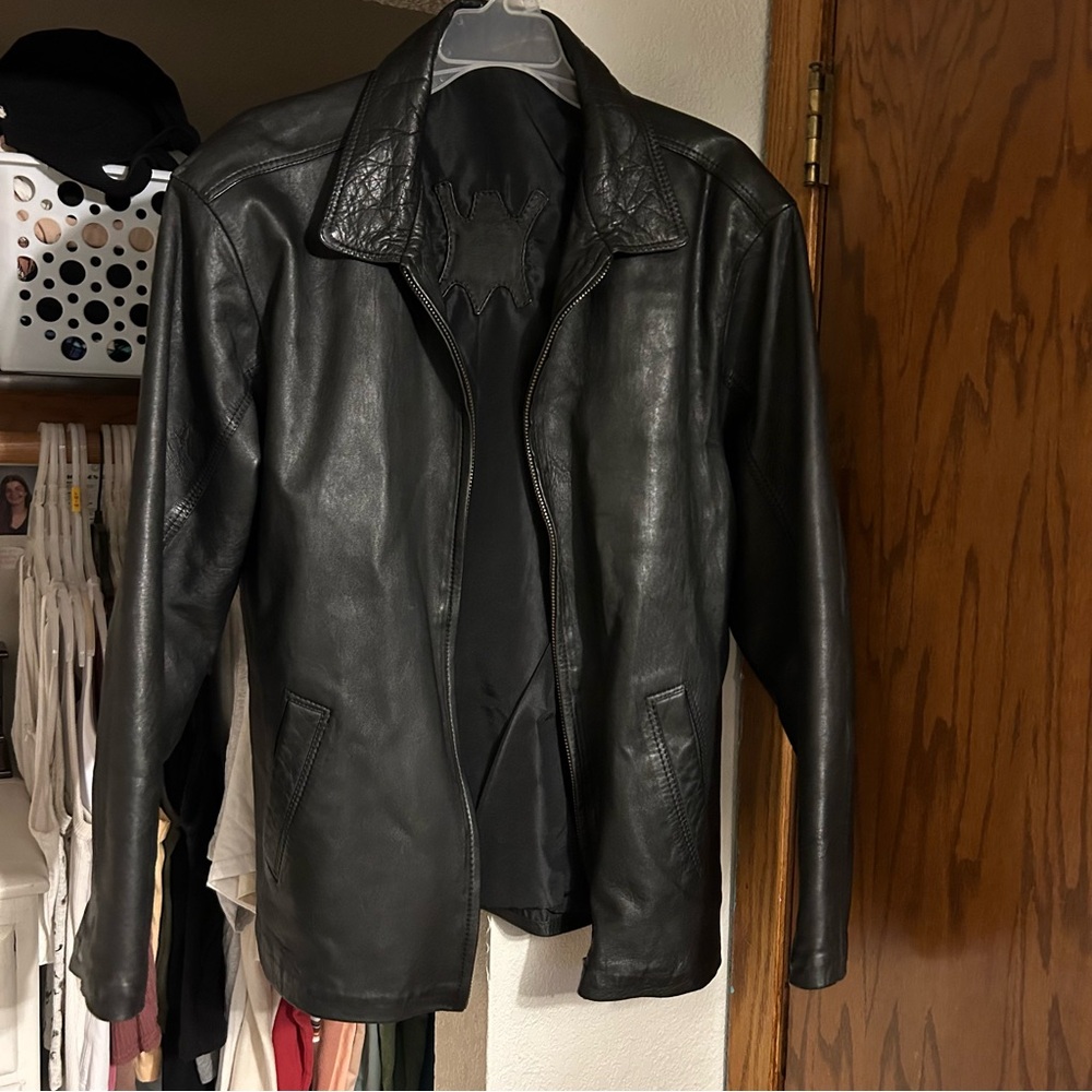 Vintage Mundi Cuero Black Leather Zip Up Jacket